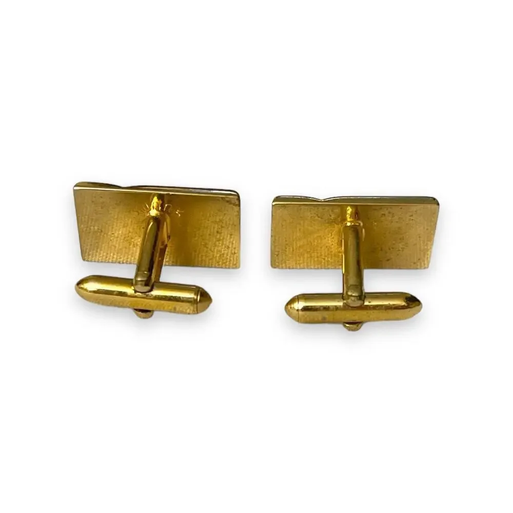 Vintage Cufflinks Mens Gold Tone Orange Marquise Glass Jewels Art Deco Formal